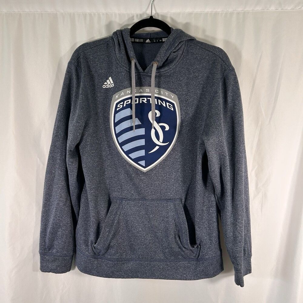Sporting Kansas City Hoodie Men's Small Blue Adidas Drawstring Pockets Pullover
